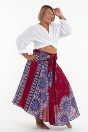 Plus Size Mandalas Handkerchief Midi Skirt in Red