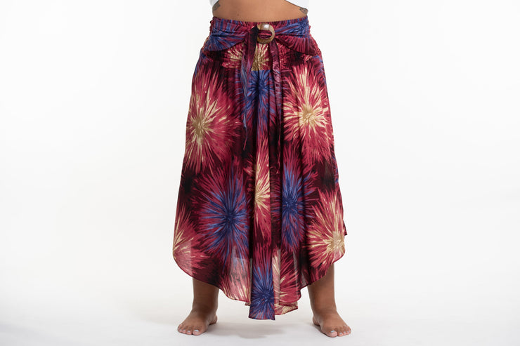 Plus Size Firework Handkerchief Midi Skirt in Maroon