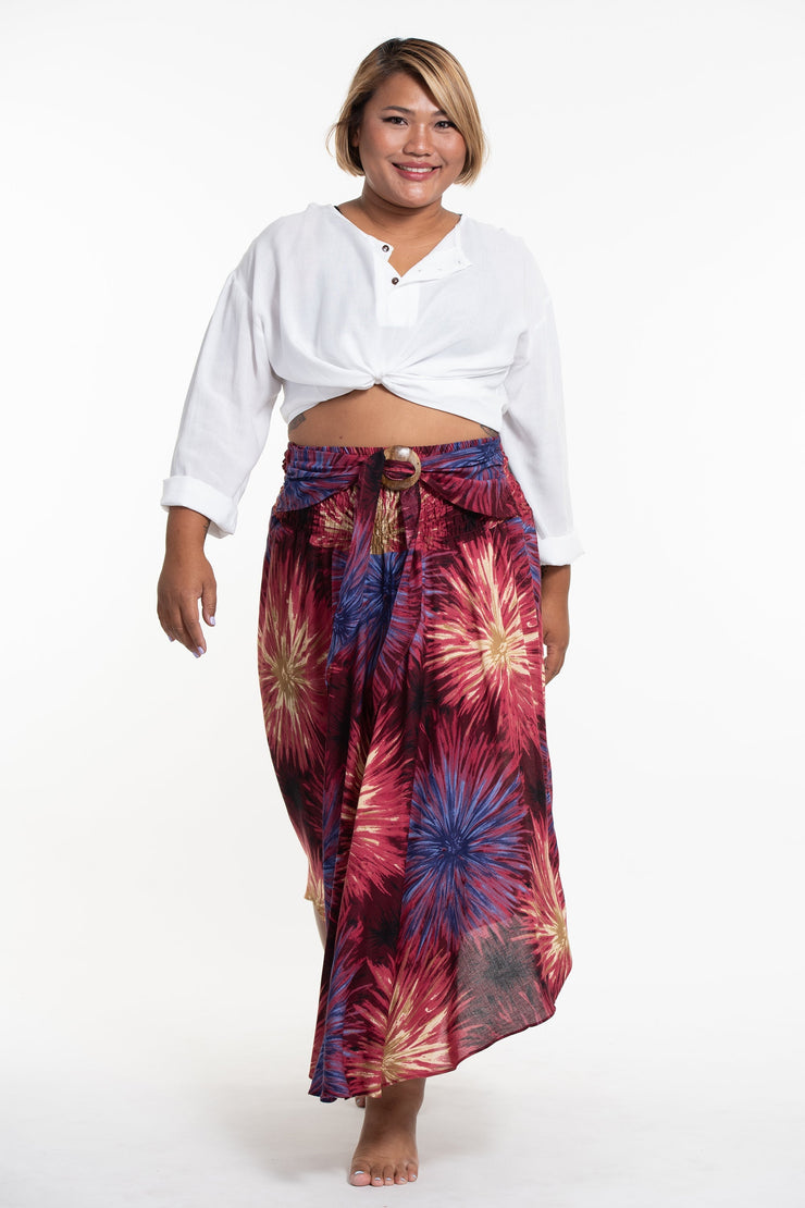 Plus Size Firework Handkerchief Midi Skirt in Maroon