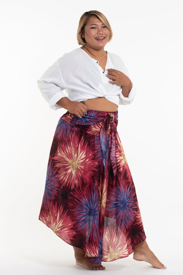 Plus Size Firework Handkerchief Midi Skirt in Maroon