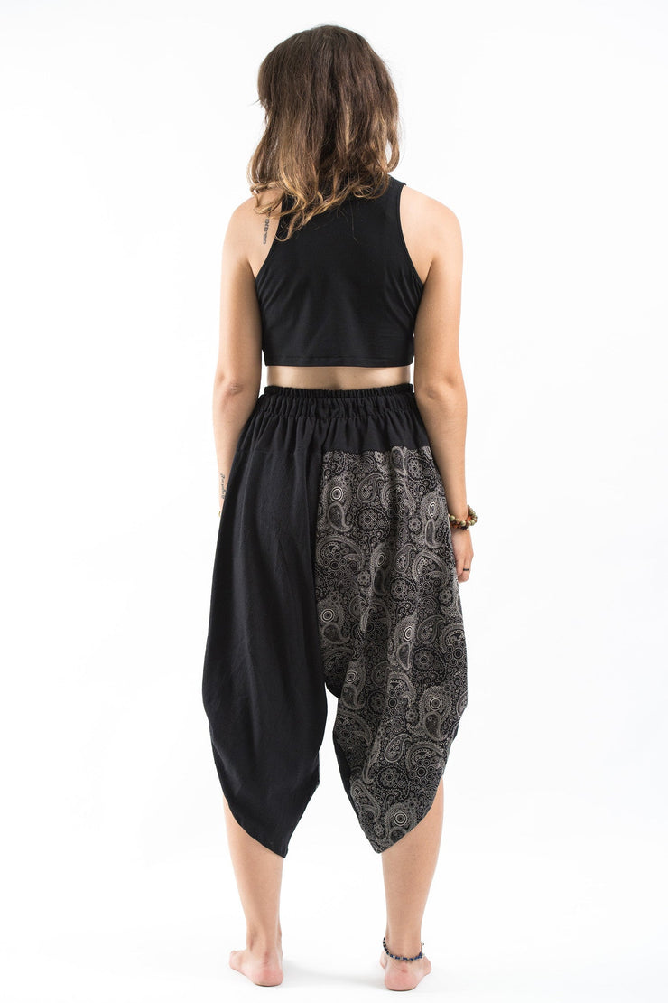 Two Tone Paisley Prints Women's Three Quarter Pants in Black