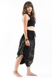 Two Tone Splatter Prints Women's Three Quarter Pants in Black