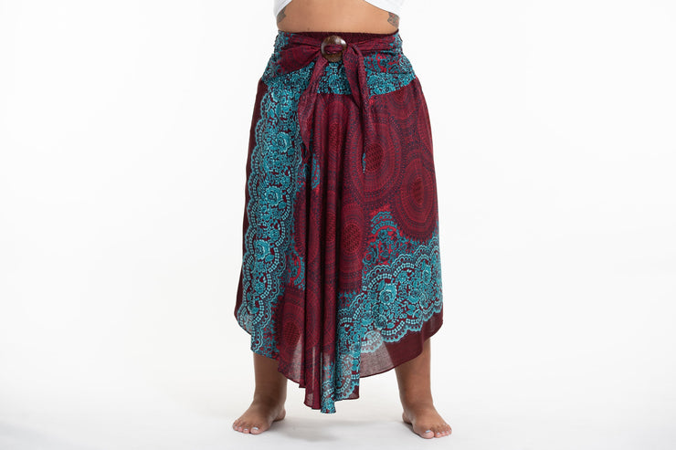 Plus Size Geometric Mandalas Handkerchief Midi Skirt in Red