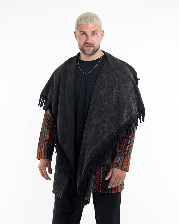 Tribal Cloak Jacket | Stonewashed Drape in Black