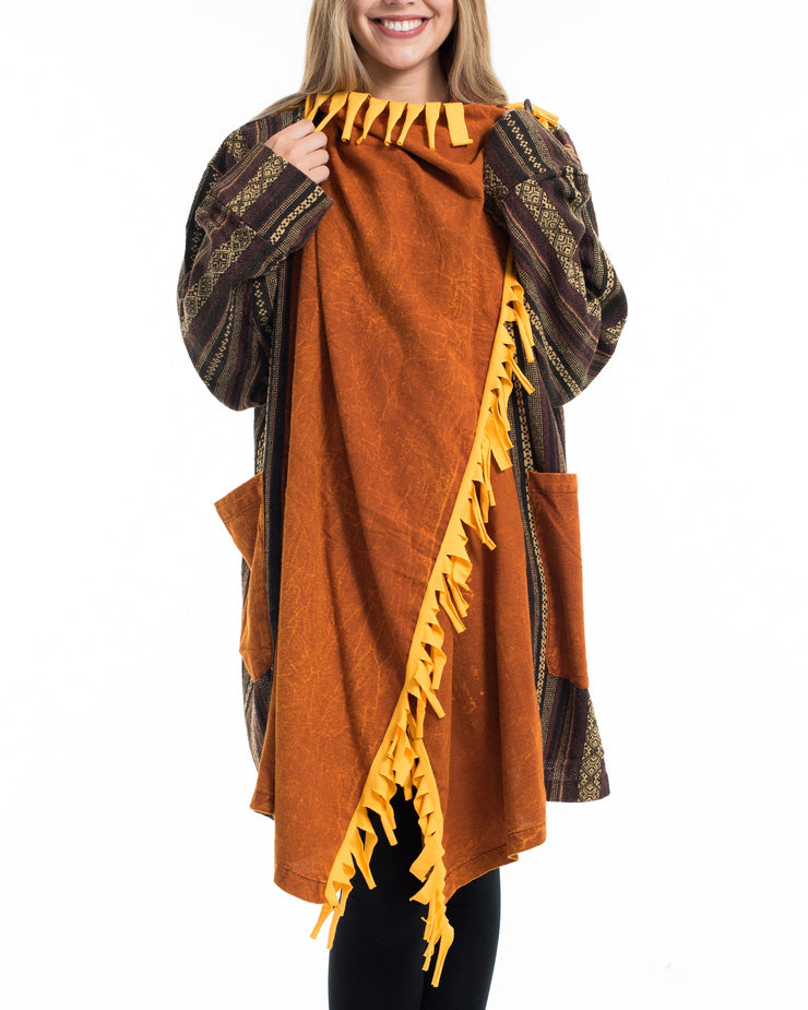 Tribal Cloak Jacket | Stonewashed Drape in Brown