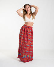 Elephant Print Midi Skirt in Red