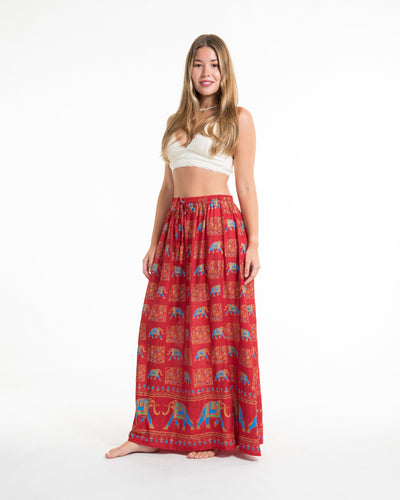 Elephant Print Midi Skirt in Red