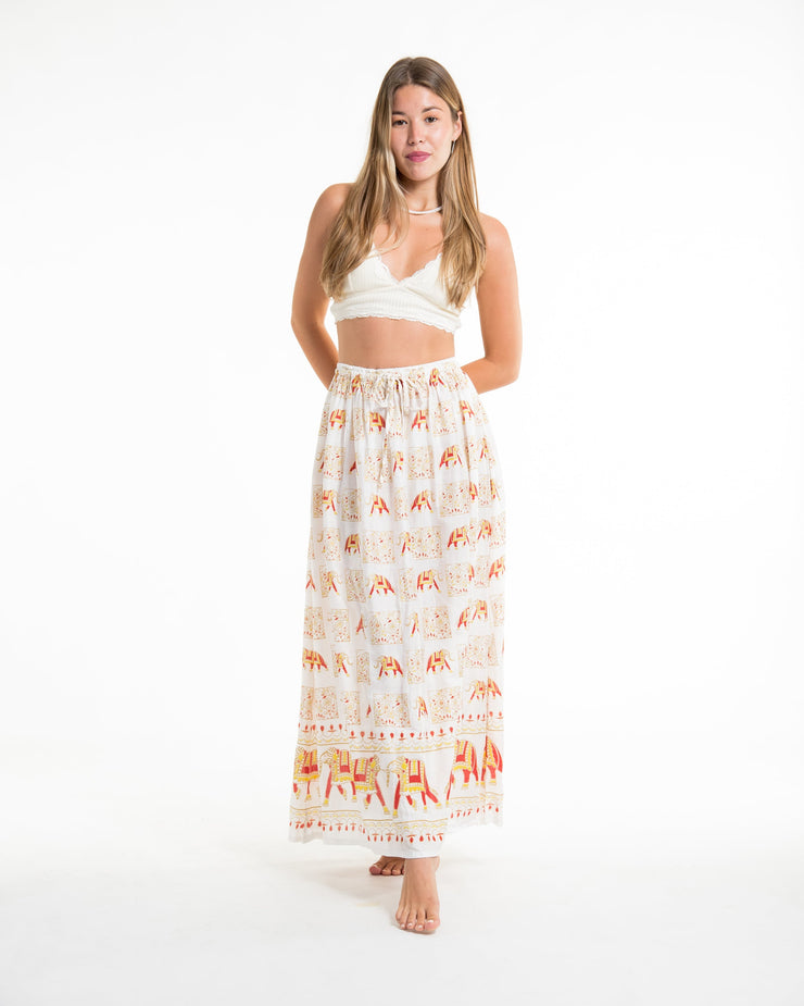 Elephant Print Midi Skirt in White