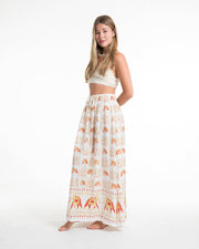 Elephant Print Midi Skirt in White