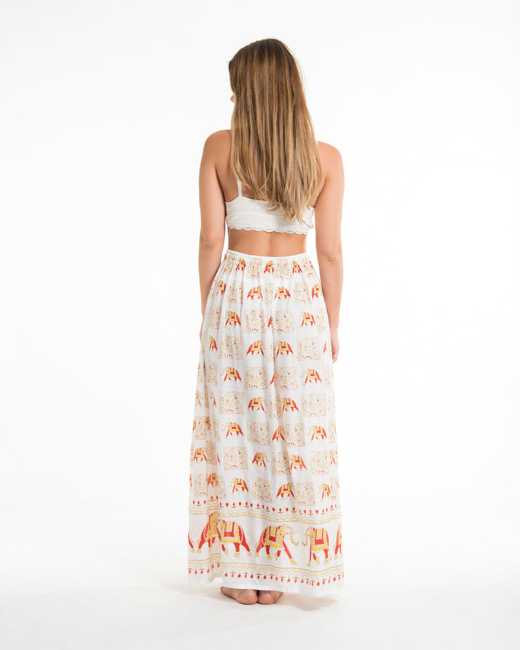 Elephant Print Midi Skirt in White