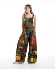 Patchwork Stone Washed Black Printed Cotton Overall in Yellow