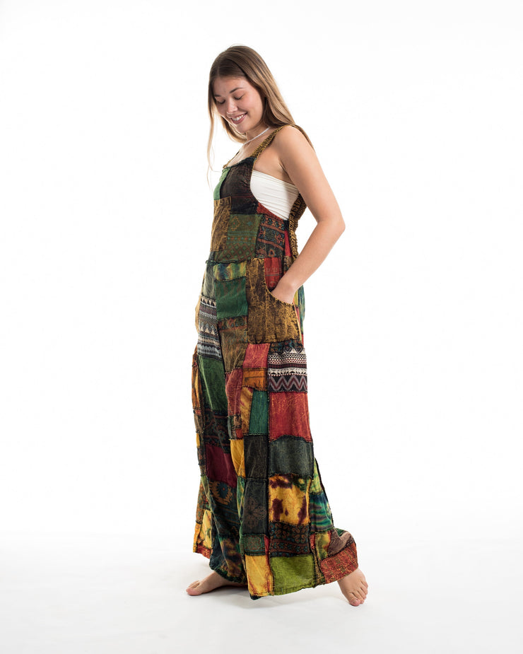 Patchwork Stone Washed Black Printed Cotton Overall in Yellow