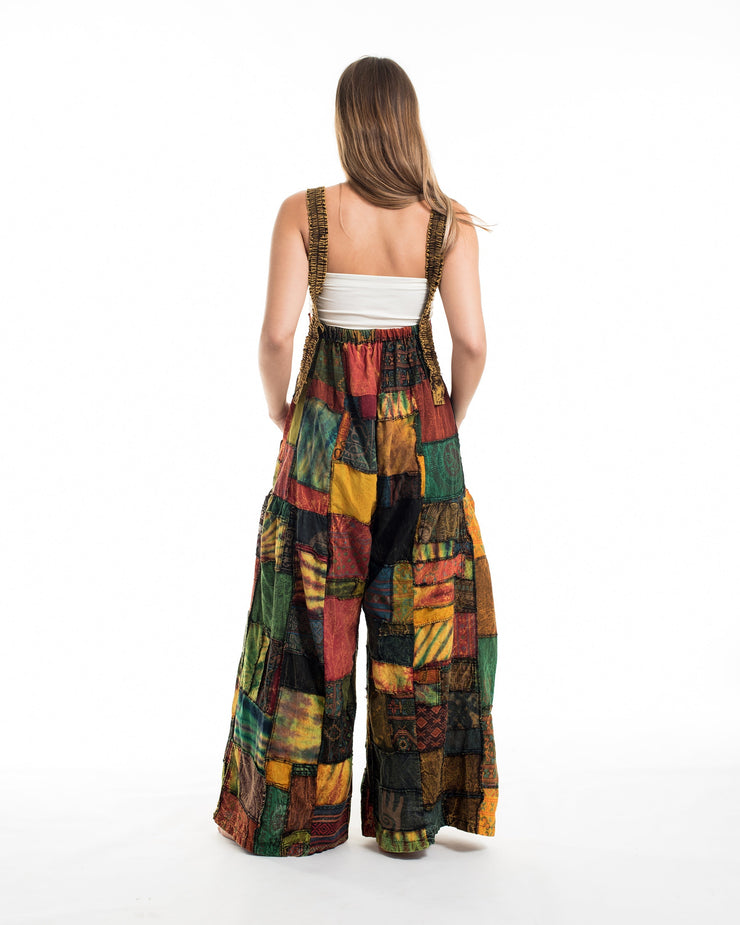 Patchwork Stone Washed Black Printed Cotton Overall in Yellow