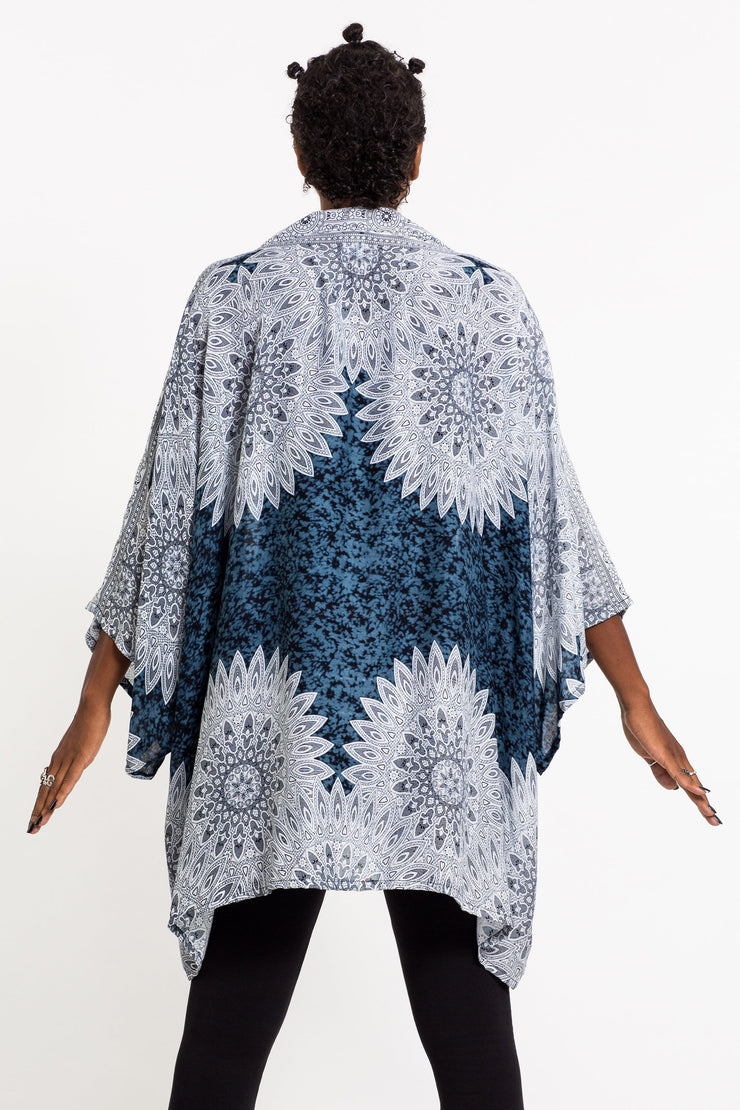 Marble Mandalas Kimono Cardigan in Indigo