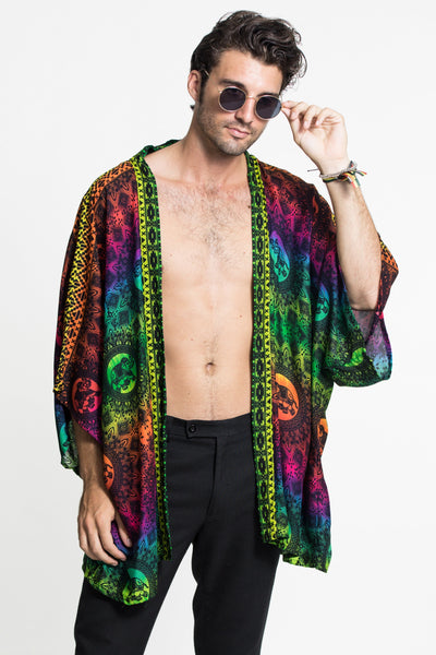 Rainbow Elephant Kimono Cardigan in Green