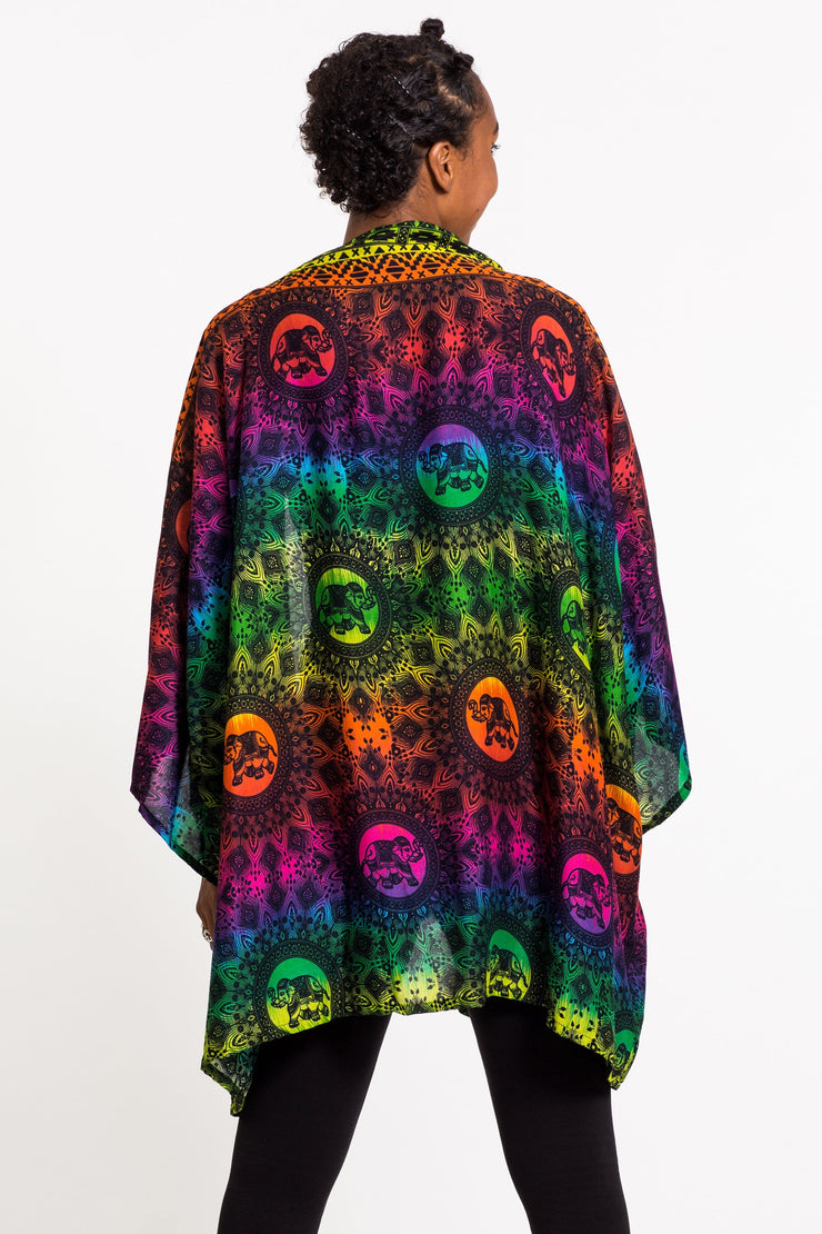 Rainbow Elephant Kimono Cardigan in Green