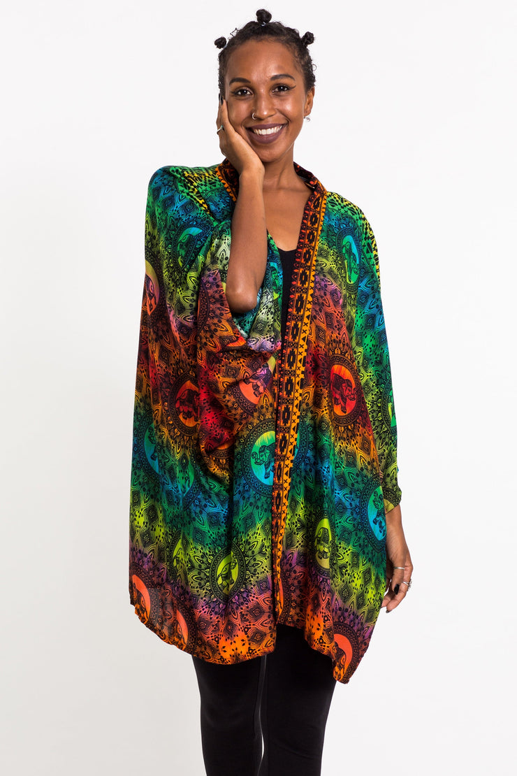 Rainbow Elephant Kimono Cardigan in Orange