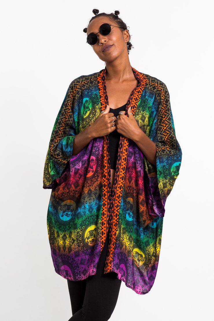 Rainbow Elephant Kimono Cardigan in Purple