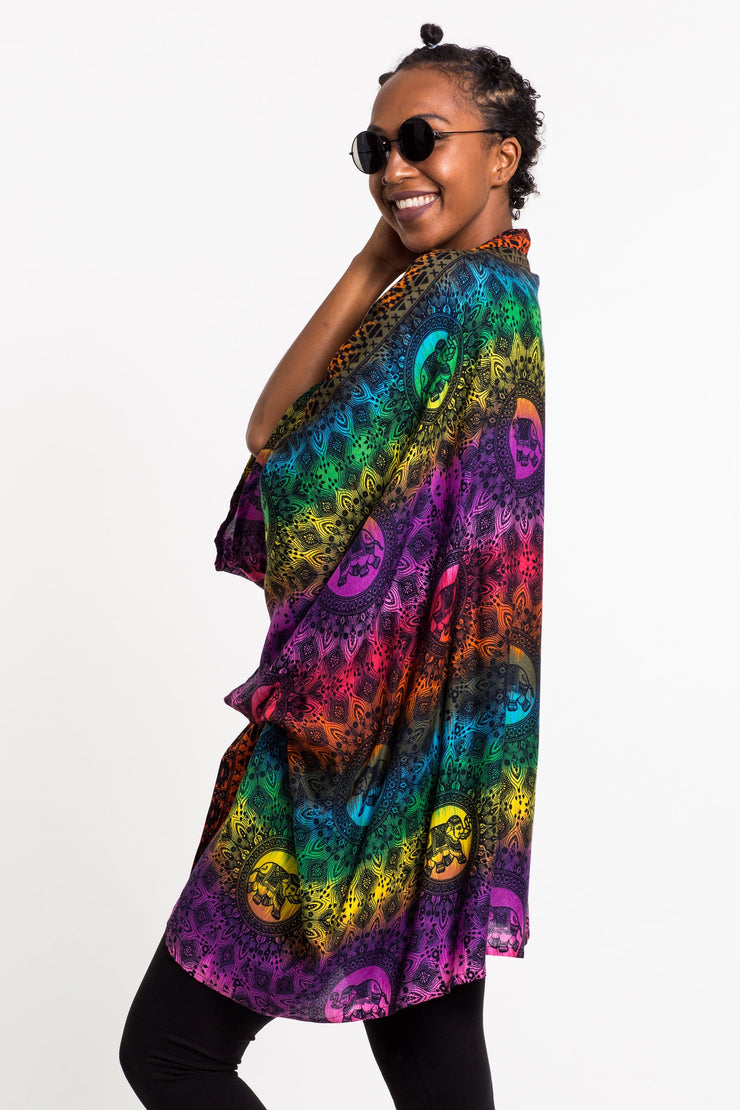 Rainbow Elephant Kimono Cardigan in Purple