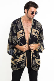 Turtle Print Kimono Cardigan in Gold