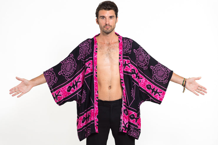 Turtle Print Kimono Cardigan in Pink