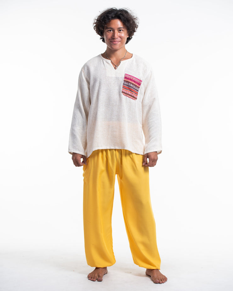 Solid Color Men's Harem Pants in Light Yellow