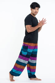 Boho Striped Men's Harem Pants in Blue