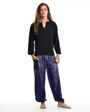 Peacock Feathers Men's Harem Pants in Blue