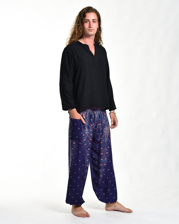 Peacock Feathers Men's Harem Pants in Blue