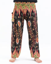 Peacock Paisley Men's Harem Pants in Black