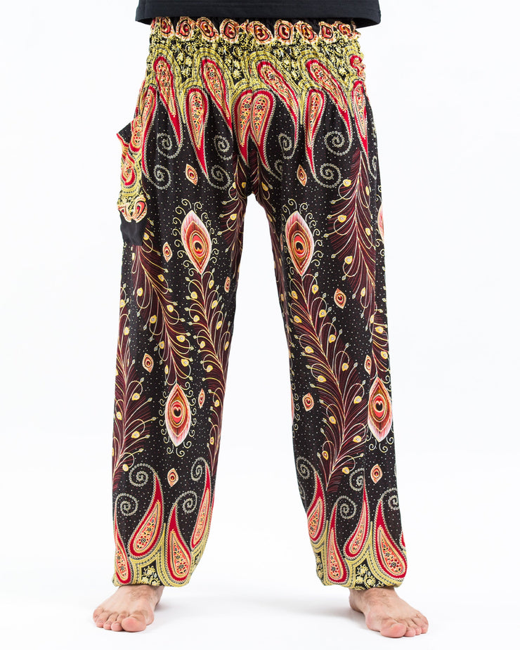 Peacock Paisley Men's Harem Pants in Black