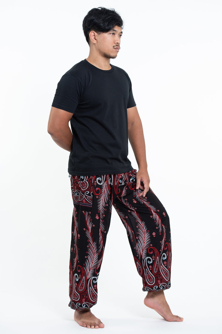 Paisley Feathers Men's Harem Pants in Black