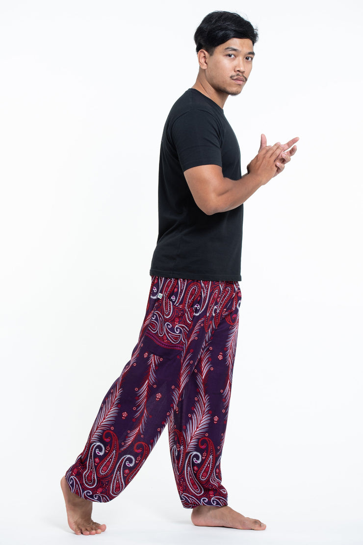 Paisley Feathers Men's Harem Pants in Purple