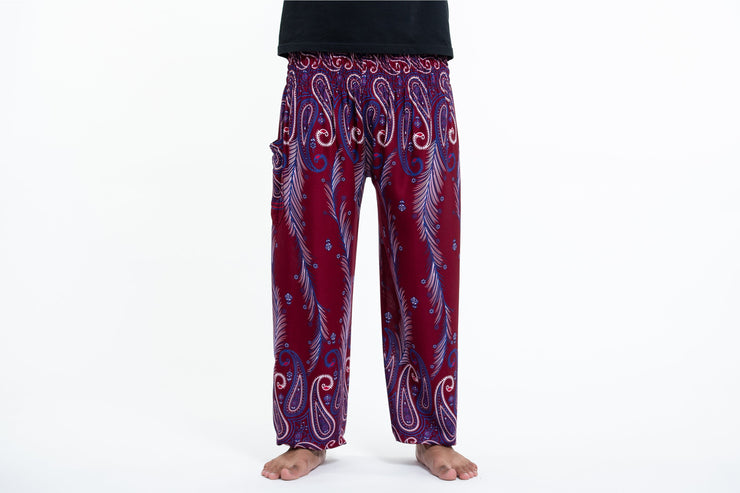 Paisley Feathers Men's Harem Pants in Red