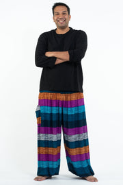 Plus Size Boho Striped Men's Harem Pants in Blue