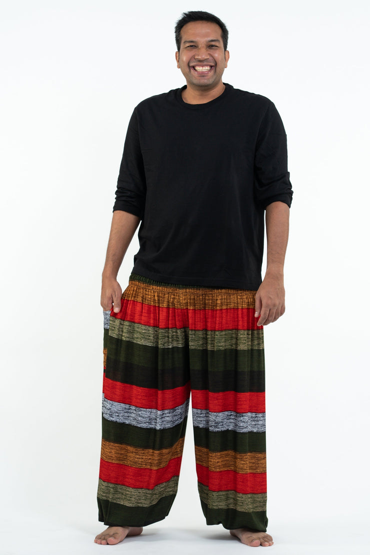 Plus Size Boho Striped Men's Harem Pants in Green