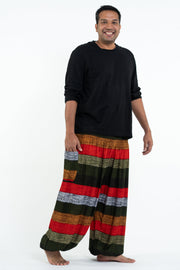 Plus Size Boho Striped Men's Harem Pants in Green