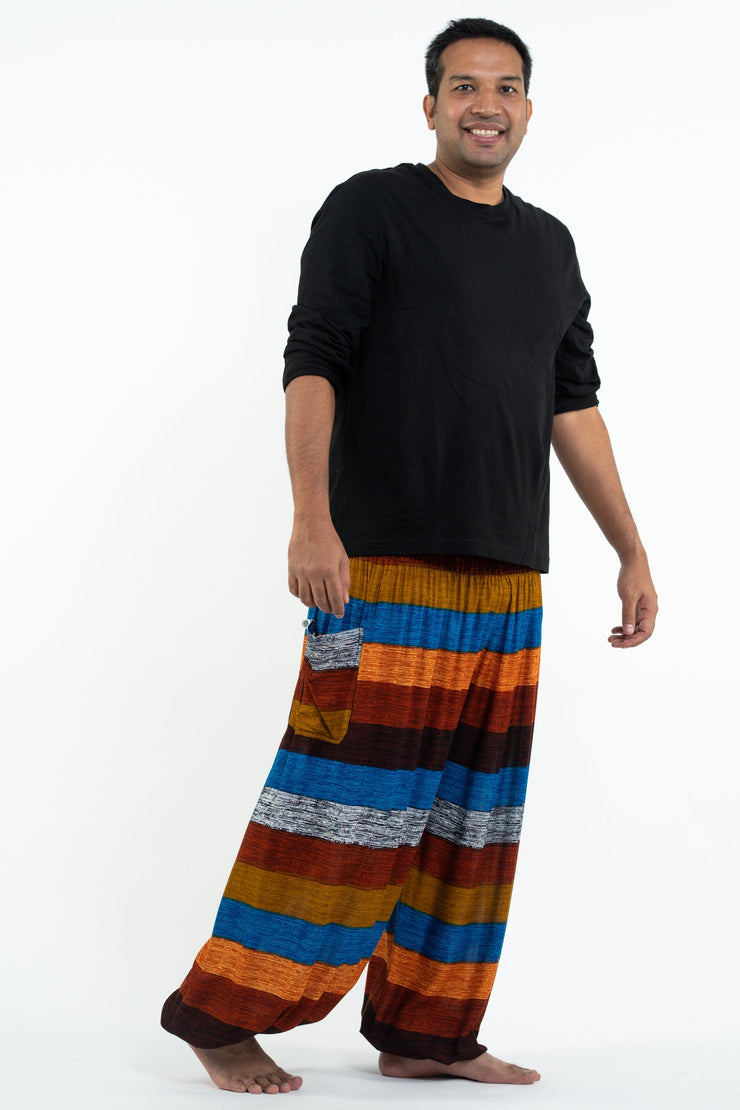 Plus Size Boho Striped Men's Harem Pants in Rust