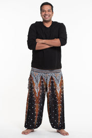 Plus Size Peacock Feathers Men's Harem Pants in Black