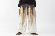 Plus Size Peacock Feathers Men's Harem Pants in White