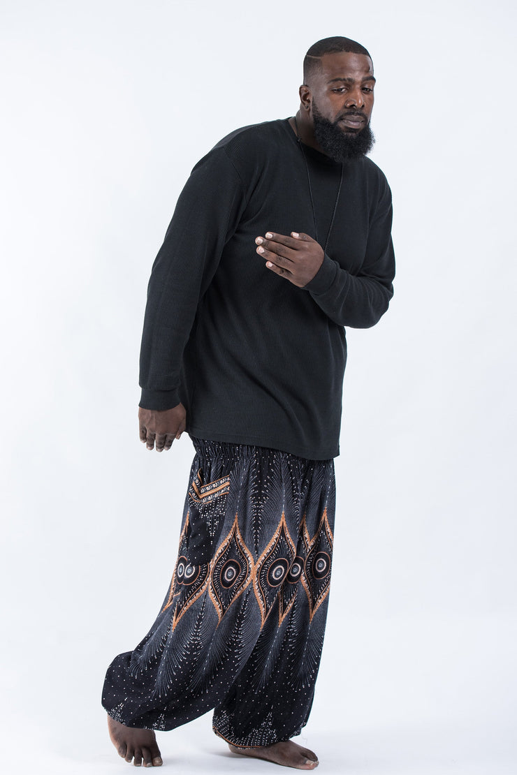 Plus Size Diamond Peacock Men's Harem Pants in Black