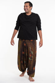 Plus Size Peacock Eyes Drop Crotch Men's Harem Pants in Brown