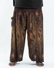 Plus Size Peacock Eye Men's Harem Pants in Brown