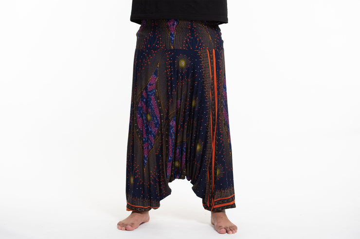 Plus Size Peacock Eyes Drop Crotch Men's Harem Pants in Navy