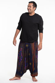 Plus Size Peacock Eyes Drop Crotch Men's Harem Pants in Navy