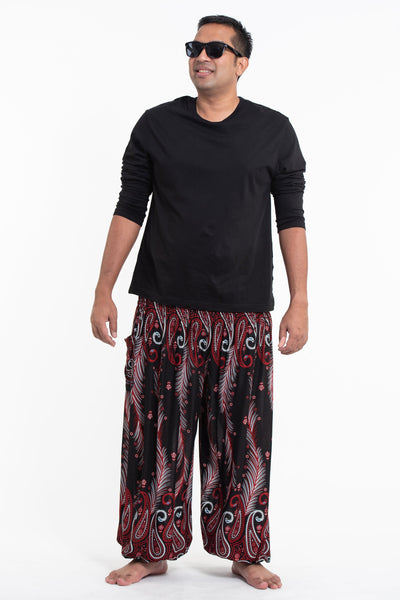 Plus Size Paisley Feathers Men's Harem Pants in Black