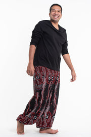 Plus Size Paisley Feathers Men's Harem Pants in Black