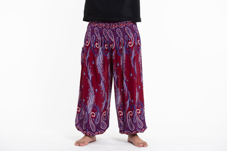 Plus Size Paisley Feathers Men's Harem Pants in Red