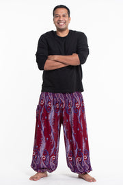 Plus Size Paisley Feathers Men's Harem Pants in Red