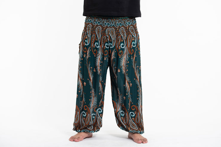 Plus Size Paisley Feathers Men's Harem Pants in Green